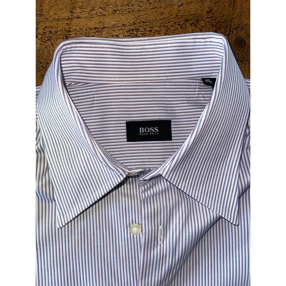 Mens BOSS Hugo Boss White Striped Long Sleeve Button‎ Down Dress Shirt 16 32/33 - Picture 4 of 9
